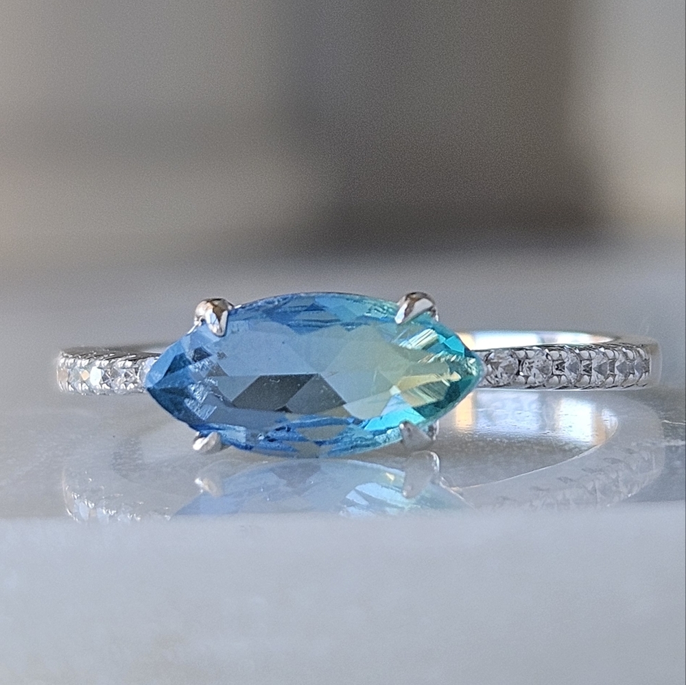 Blue & Teal Tourmaline Ombre Marquise Ring, 925 Sterling Silver Charmed Aroma